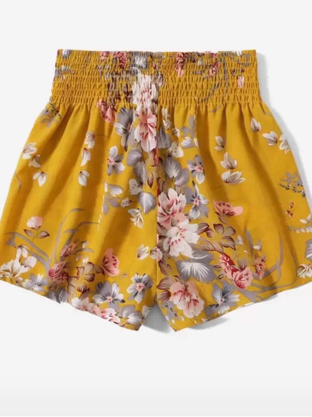 Floral Mustard Women’s Elastic-Waist Shorts